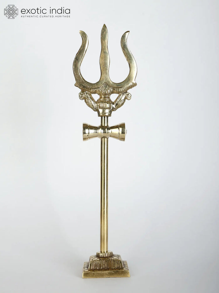 9" Lord Shiva's Trident (Trishul) in Brass with Stand