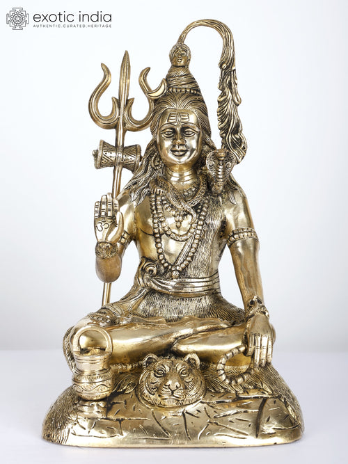 14" Sitting Lord Shiva Blessing Gesture Brass Statue Handmade