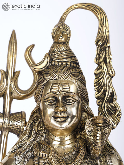 14" Sitting Lord Shiva in Blessing Gesture | Brass Statue