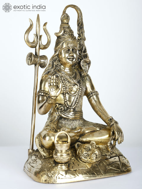 14" Sitting Lord Shiva in Blessing Gesture | Brass Statue