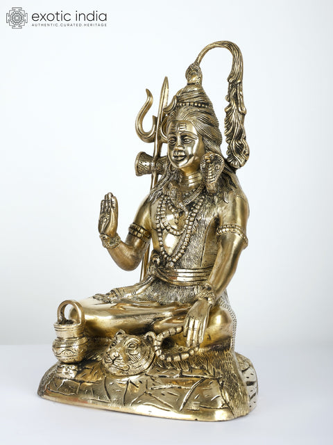 14" Sitting Lord Shiva in Blessing Gesture | Brass Statue