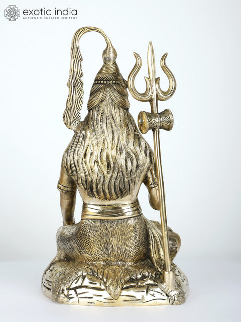 14" Sitting Lord Shiva in Blessing Gesture | Brass Statue