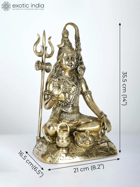 14" Sitting Lord Shiva in Blessing Gesture | Brass Statue
