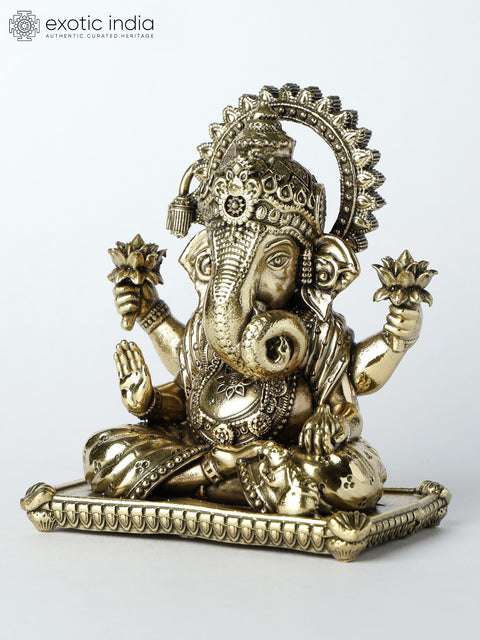 Small Superfine Good Luck Ganesha Brass Statue in Blessing Gesture