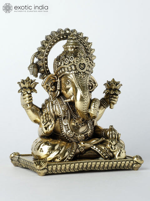 Small Superfine Good Luck Ganesha Brass Statue in Blessing Gesture