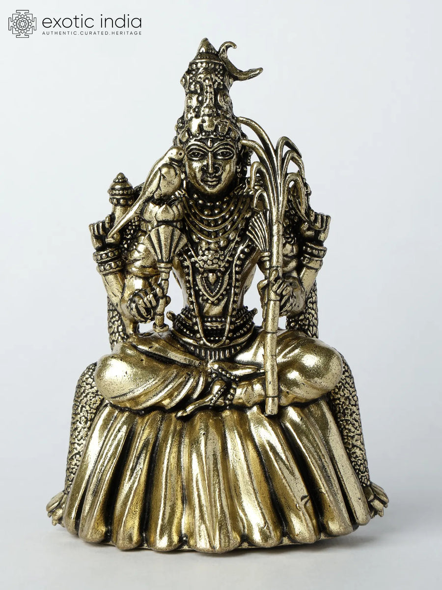 4" Goddess Rajarajeshvari Handmade Brass Statue for Pooja