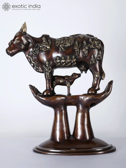 Kamadhenu Cow with Calf Brass Statue Handmade Home Decor