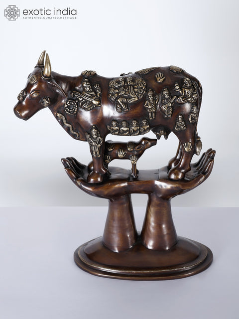 God’s Gift to Mankind (Kamadhenu Cow with Calf on Hands Stand | Brass Statue)