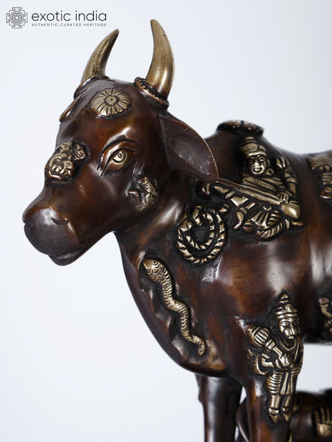 God’s Gift to Mankind (Kamadhenu Cow with Calf on Hands Stand | Brass Statue)