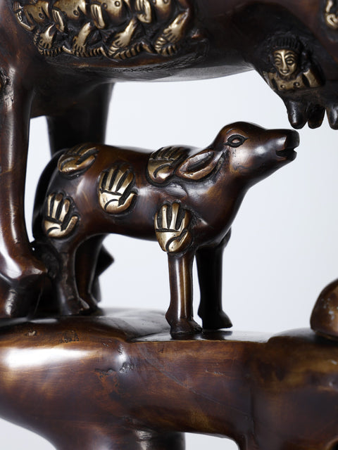 God’s Gift to Mankind (Kamadhenu Cow with Calf on Hands Stand | Brass Statue)