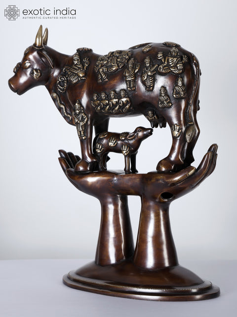 God’s Gift to Mankind (Kamadhenu Cow with Calf on Hands Stand | Brass Statue)