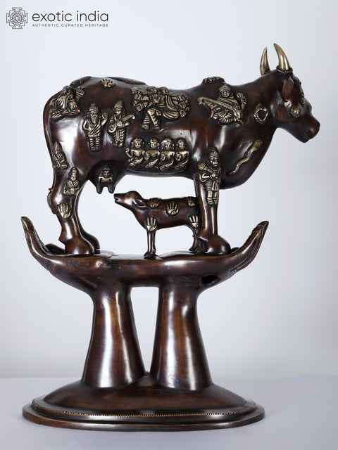 God’s Gift to Mankind (Kamadhenu Cow with Calf on Hands Stand | Brass Statue)