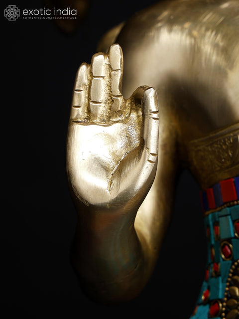 31" Large Size Lord Buddha Seated Under The Bodhi Tree | Brass Statue with Inlay Work