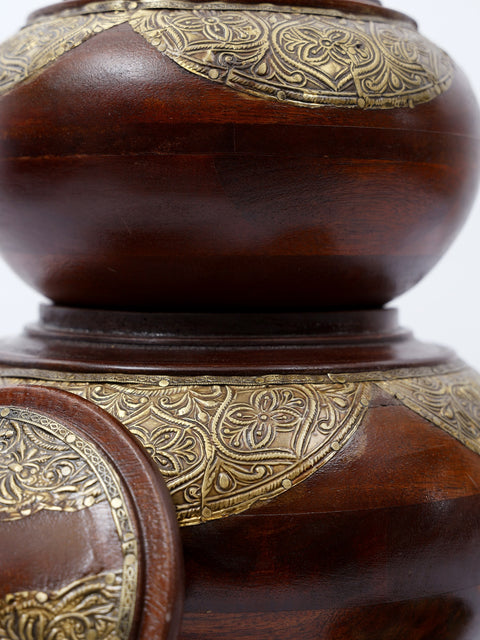 10" Designer Wooden  Bowls/Boxes with Brass Work | Set of Two