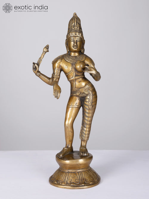 14" Ardhanarishvara Brass Statue - Shiva Shakti Home Decor