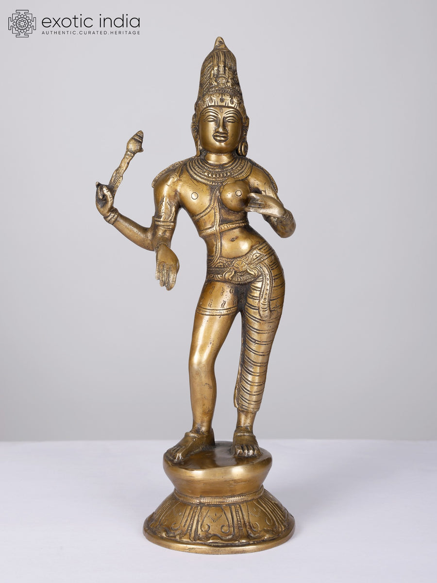 14" Ardhanarishvara Brass Statue - Shiva Shakti Home Decor