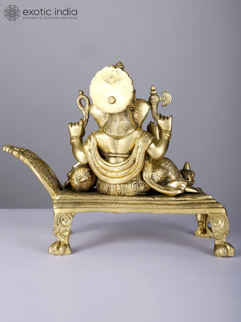10" Four Armed Relaxing Lord Ganesha | Brass Statue