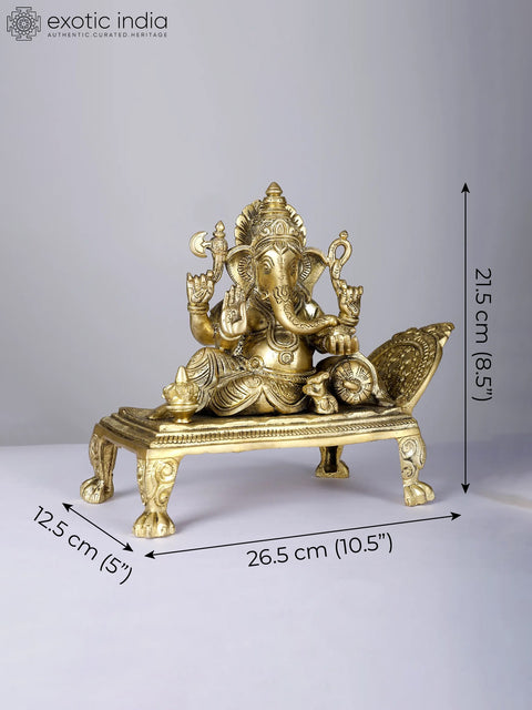10" Four Armed Relaxing Lord Ganesha | Brass Statue