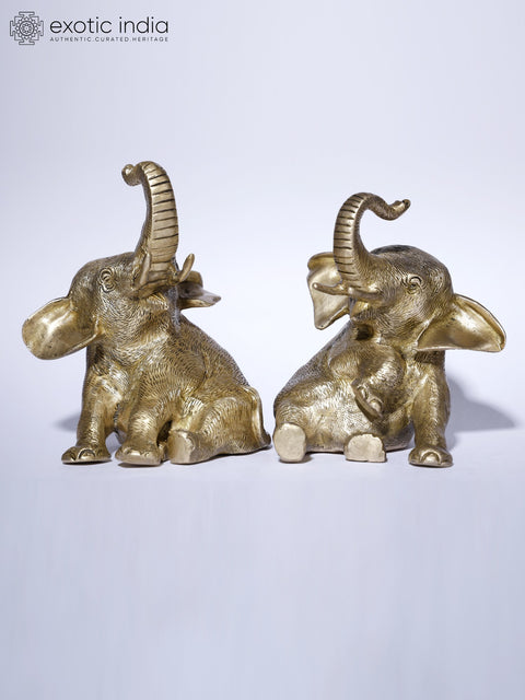 6" Pair of Cute Baby Elephants | Brass Statues