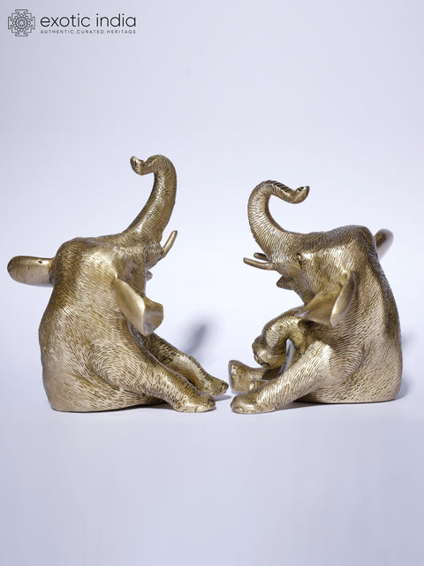 6" Pair of Cute Baby Elephants | Brass Statues
