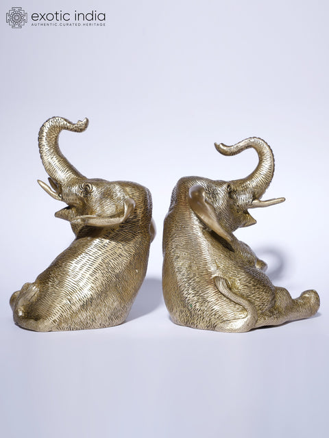 6" Pair of Cute Baby Elephants | Brass Statues