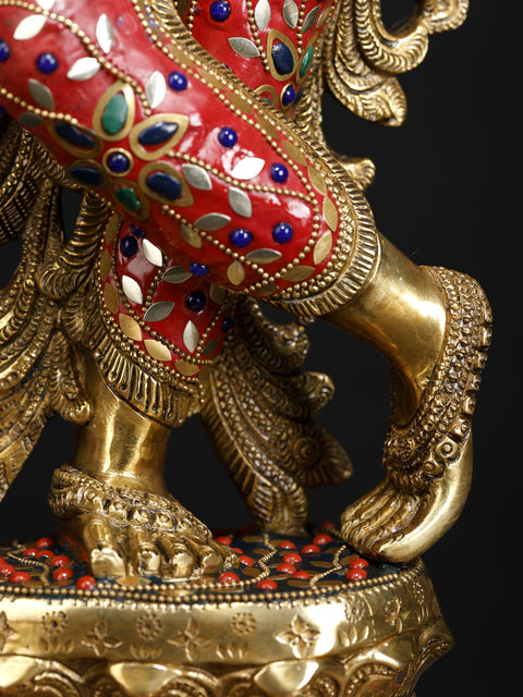 26" Superfine Lord Krishna Playing Flute | Brass Statue with Inlay Work
