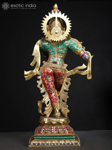 26" Superfine Lord Krishna Playing Flute | Brass Statue with Inlay Work