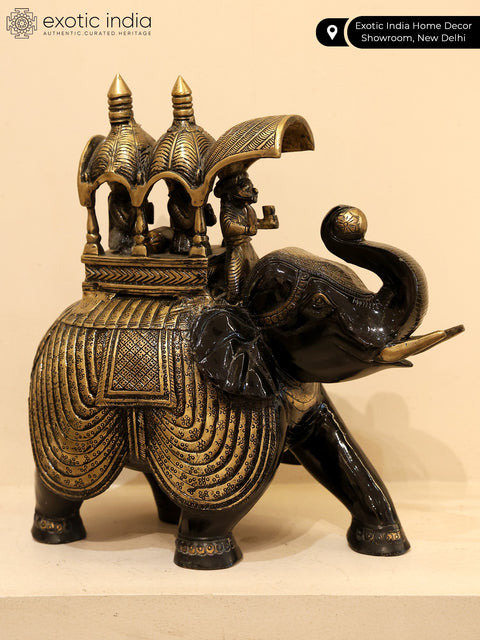 12" Ambari Elephant with Upraised Trunk | Brass Statue