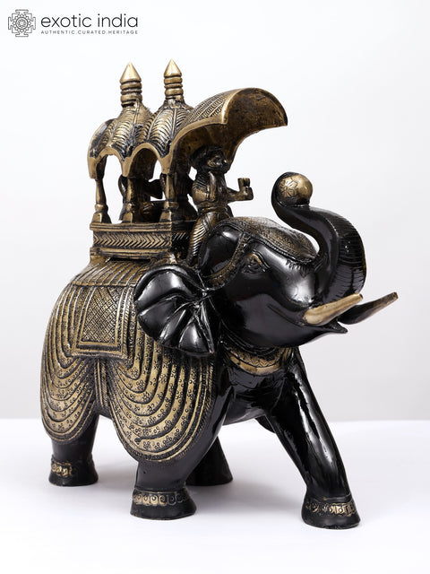 12" Ambari Elephant with Upraised Trunk | Brass Statue
