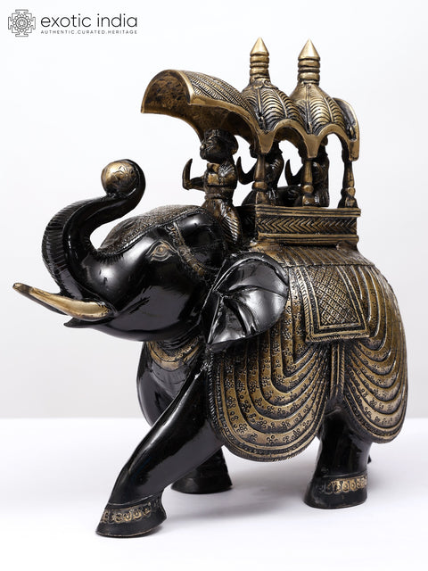 12" Ambari Elephant with Upraised Trunk | Brass Statue