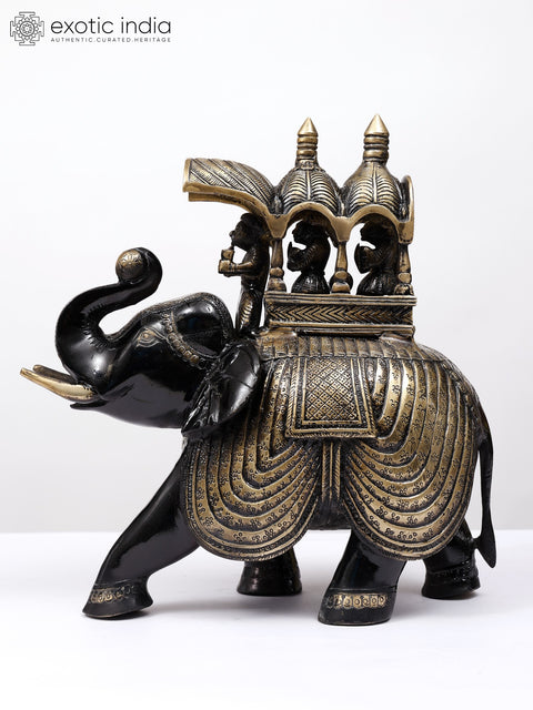 12" Ambari Elephant with Upraised Trunk | Brass Statue