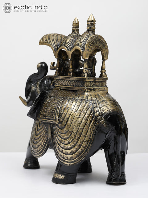 12" Ambari Elephant with Upraised Trunk | Brass Statue