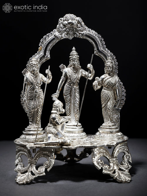 9" Silver Toned Shri Ram Darbar Brass Statue for Pooja