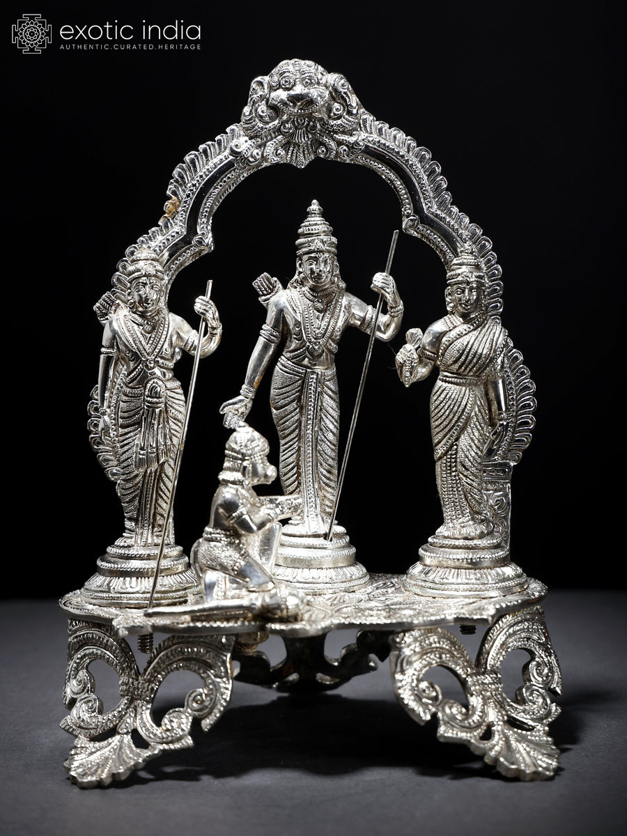 9" Silver Toned Shri Ram Darbar Brass Statue for Pooja