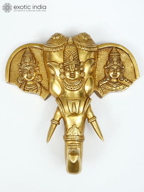 9" Tirupati Balaji Venkateshvara Brass Wall Hanging Statue