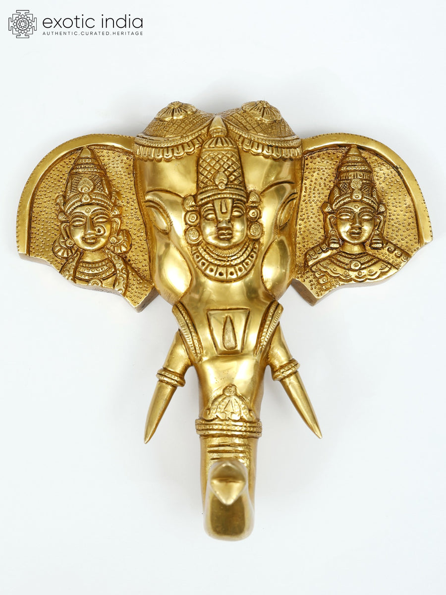 9" Tirupati Balaji Venkateshvara Brass Wall Hanging Statue