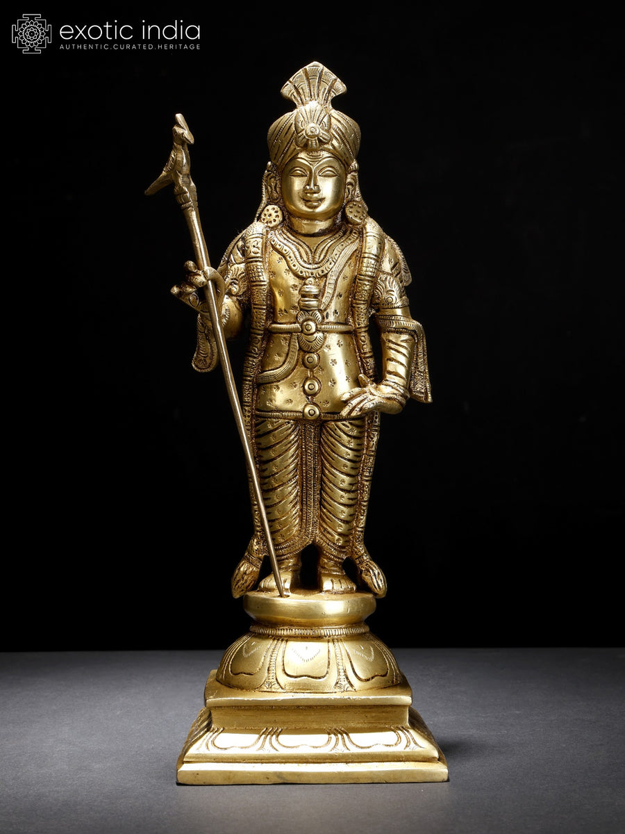 11" Lord Palani Murugan Handmade Brass Statue for Pooja