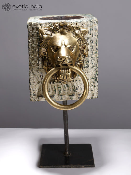 13" Brass Lion Face Decorative Candle Holder