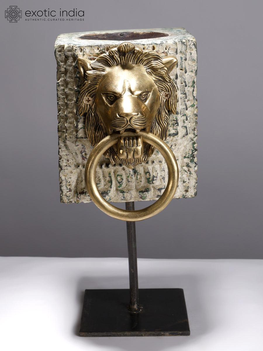 13" Brass Lion Face Decorative Candle Holder