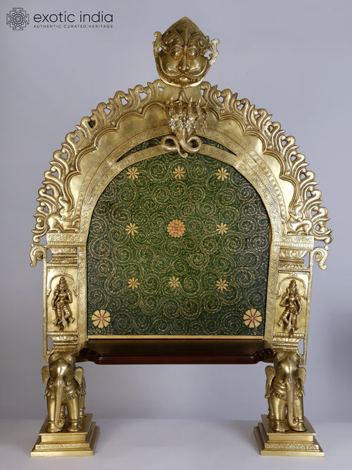 46" Large Brass Kirtimukha Singhasan Throne Statue for Deity Placement