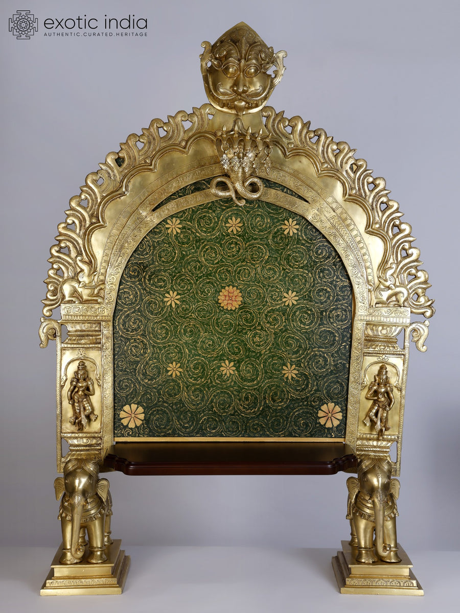 46" Large Brass Kirtimukha Singhasan Throne Statue for Deity Placement