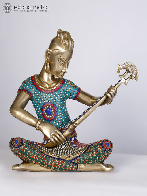 18" Set of Four Musicians Brass Statues with Inlay Work
