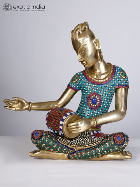 18" Set of Four Musicians Brass Statues with Inlay Work