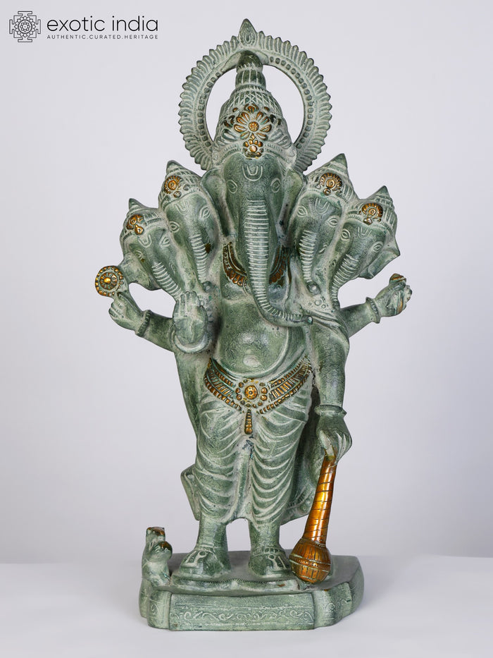 19" Standing Panchamukhi Ganesha Brass Statue for Pooja