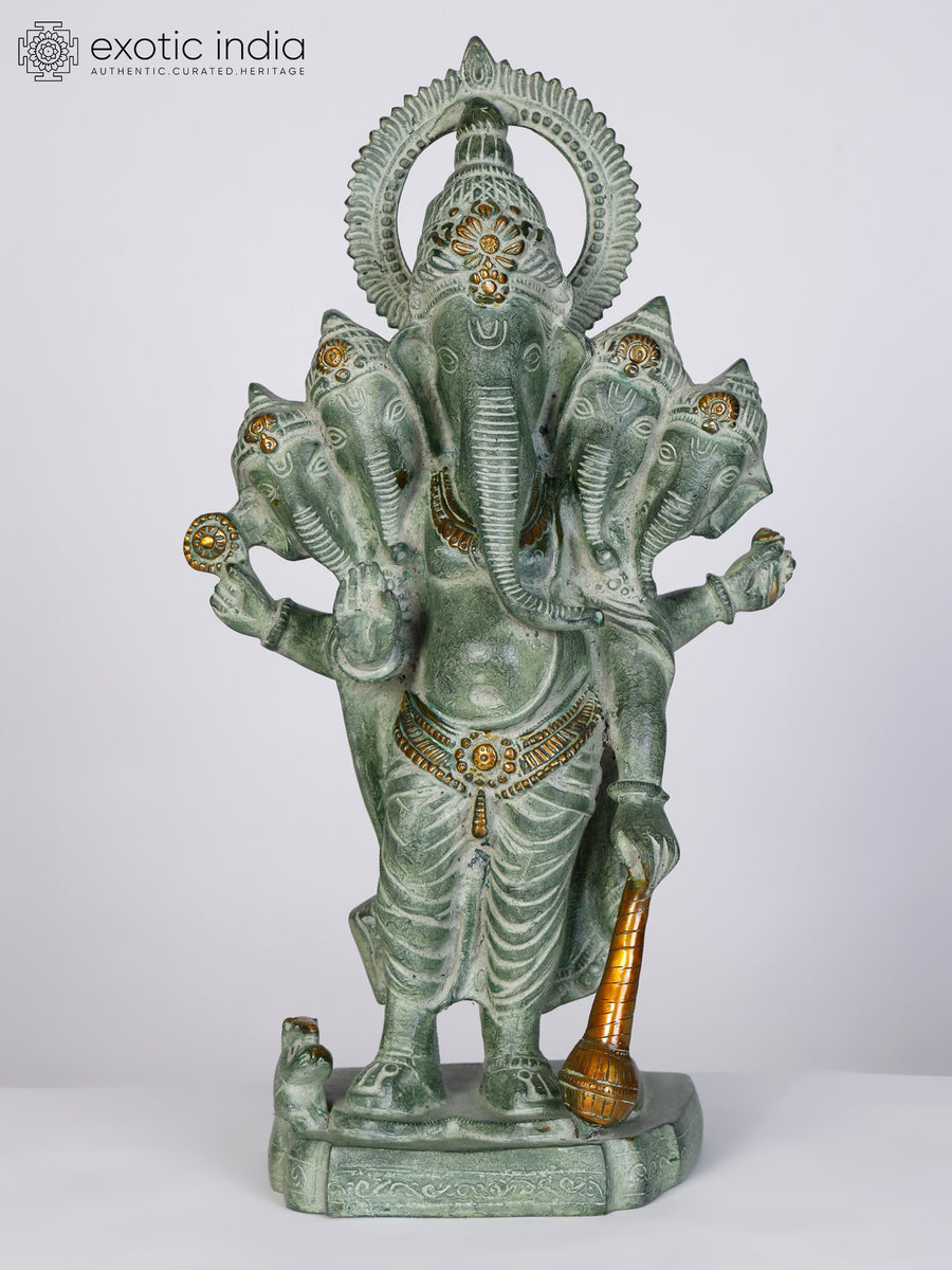 19" Standing Panchamukhi Ganesha Brass Statue for Pooja