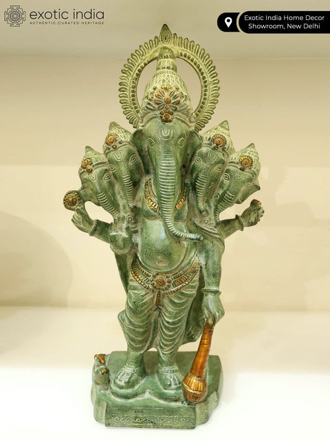19" Standing Panchamukhi Lord Ganesha in Blessing Gesture | Brass Statue