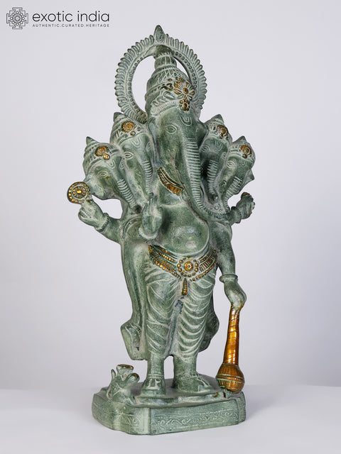 19" Standing Panchamukhi Lord Ganesha in Blessing Gesture | Brass Statue