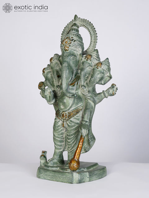 19" Standing Panchamukhi Lord Ganesha in Blessing Gesture | Brass Statue