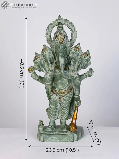 19" Standing Panchamukhi Lord Ganesha in Blessing Gesture | Brass Statue