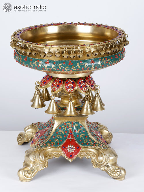 14" Designer Brass Urli Bowl with Dangling Bells and Ghungroos